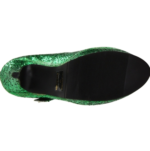 Ellie Doublen Strap High Heel Emereld Glittler Platforms  Size 6 - Picture 2 of 7